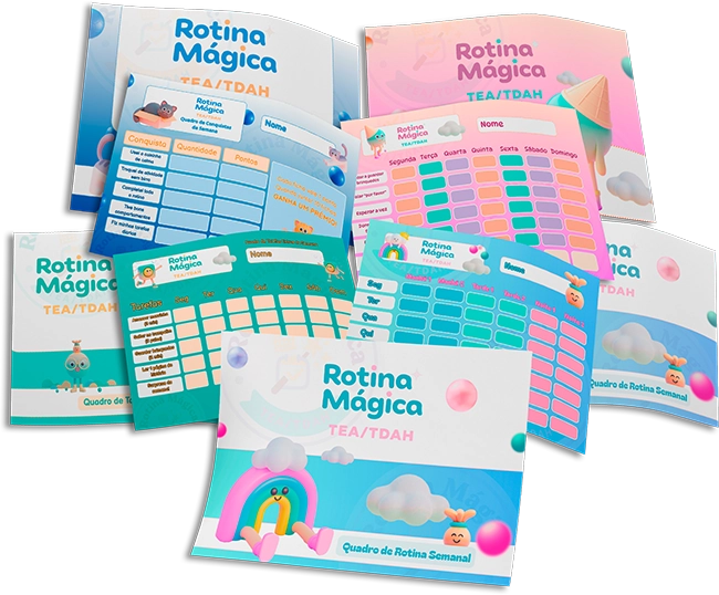 Mãe e filho usando o quadro de rotina